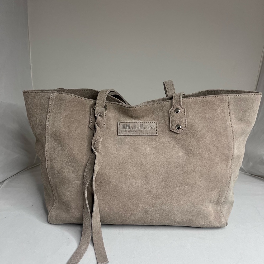 M.I.L.A Luxe bag suede, taupe made in Los Angeles tote